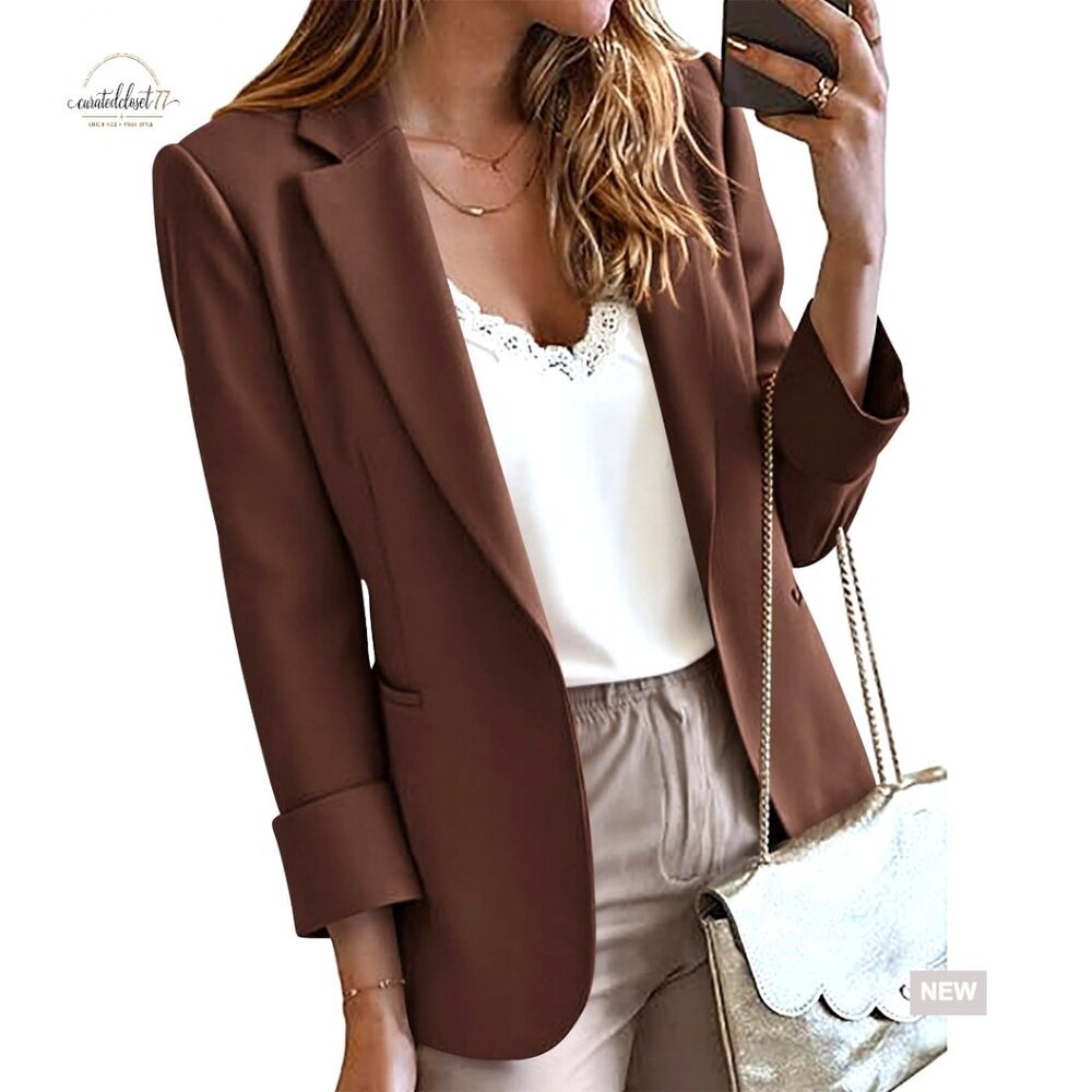 Women's Business Casual Blazer Long Sleeve Open Front Lapel Jacket Pockets